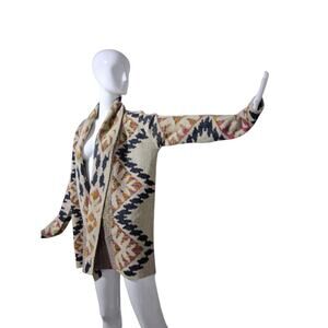 Woven Heart Women's‎ size Large Southwest Aztec Cowgirl Long Cardigan Sweater